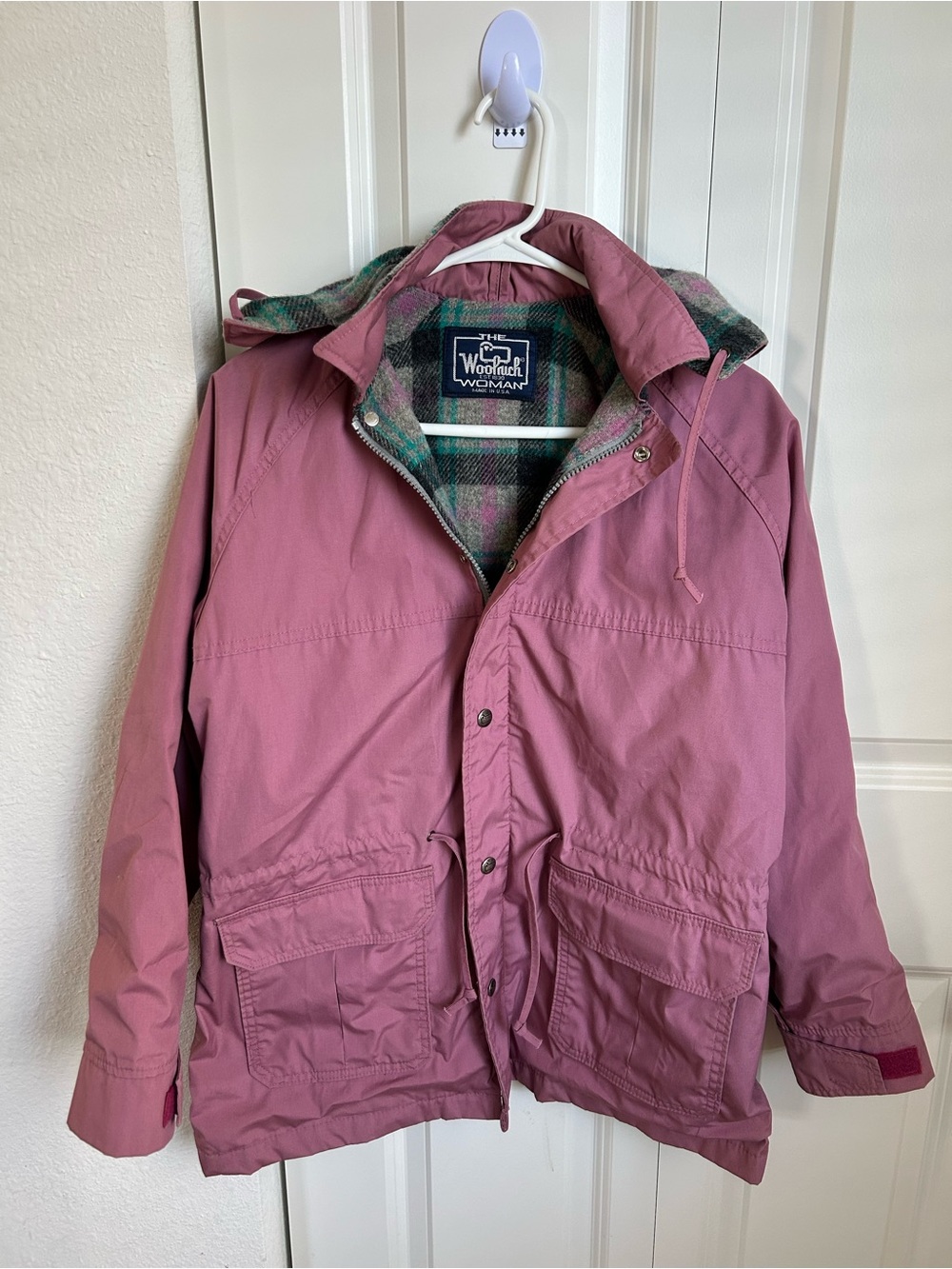 Vintage Woolrich Woman Pink Plaid Lined Utility Jacket Coat Women’s